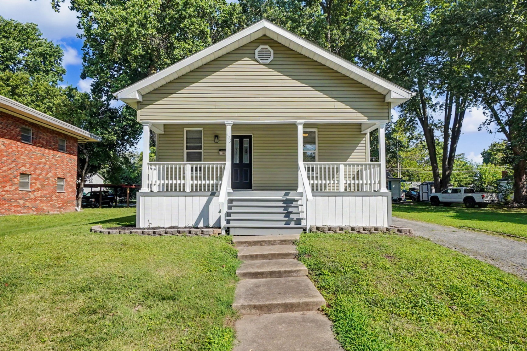 Belleville home, front elevation with covered porch