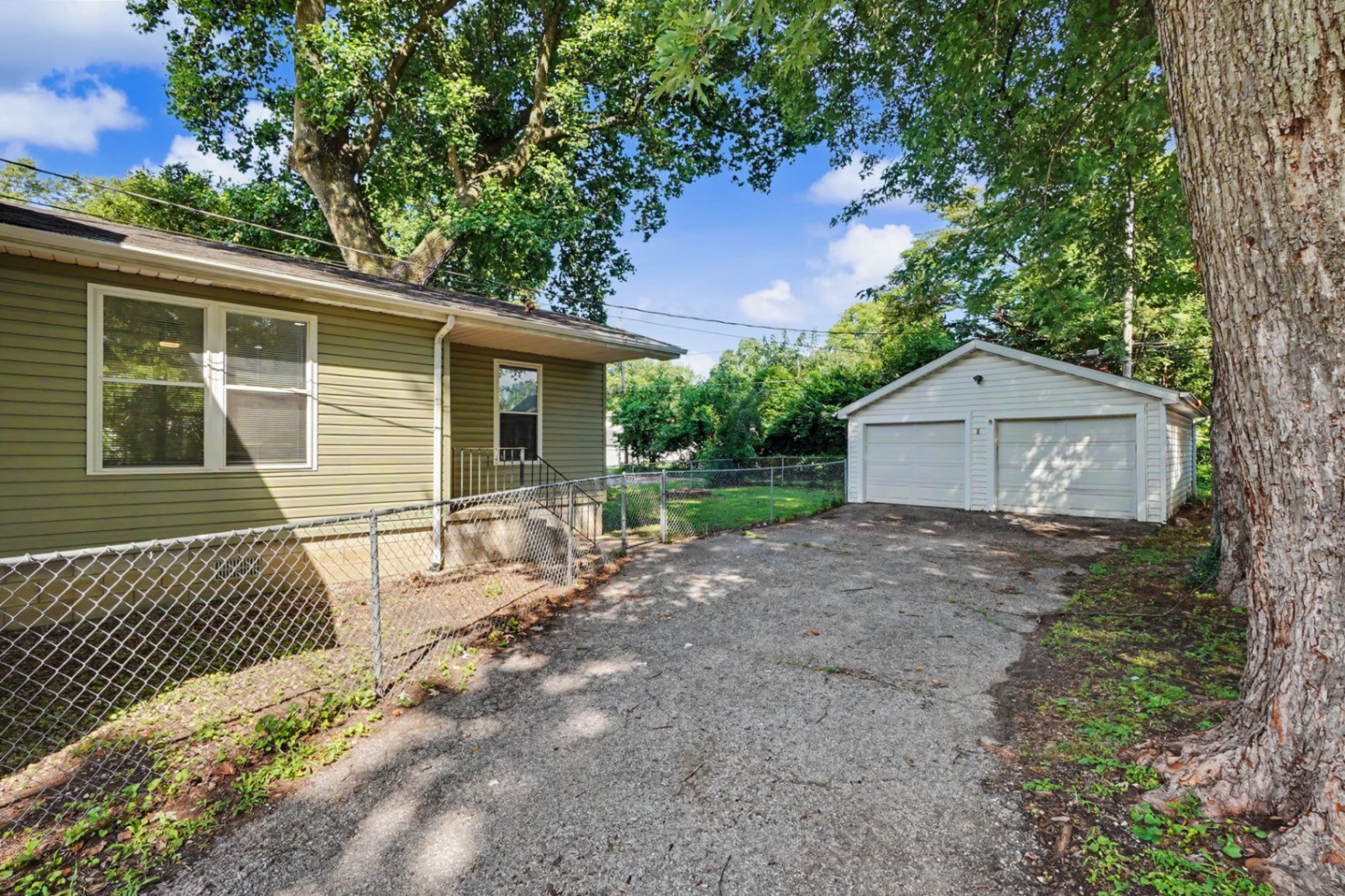 Belleville home, side yard and detached garage
