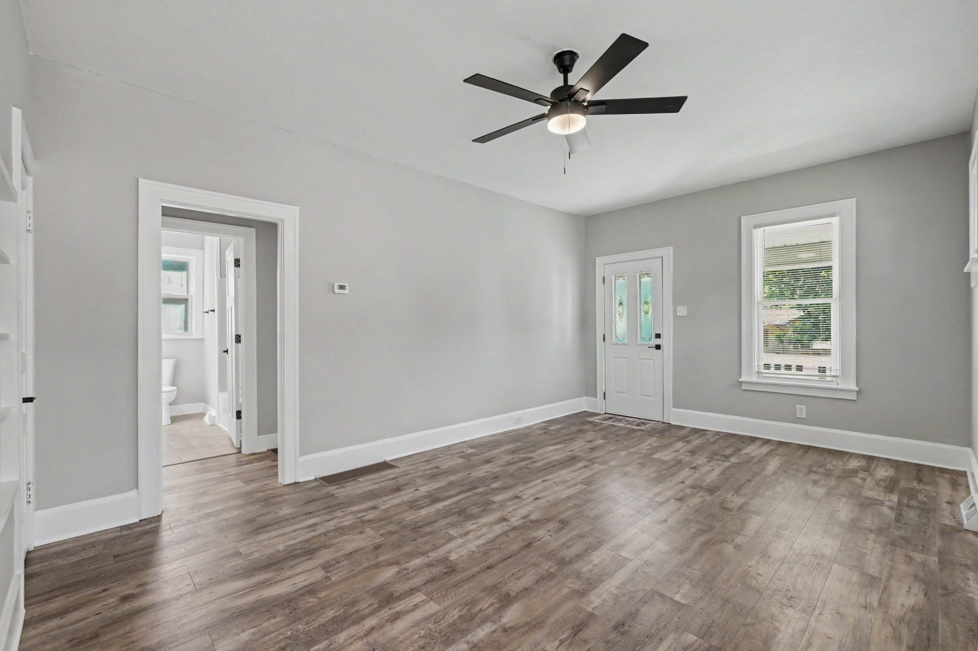 Belleville home, main living space with front entry